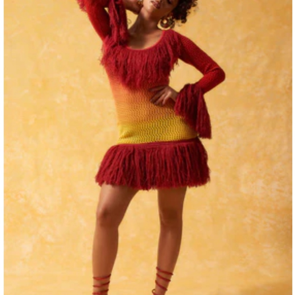 Red and Yellow Ombré Fringe Dress Kai Collective